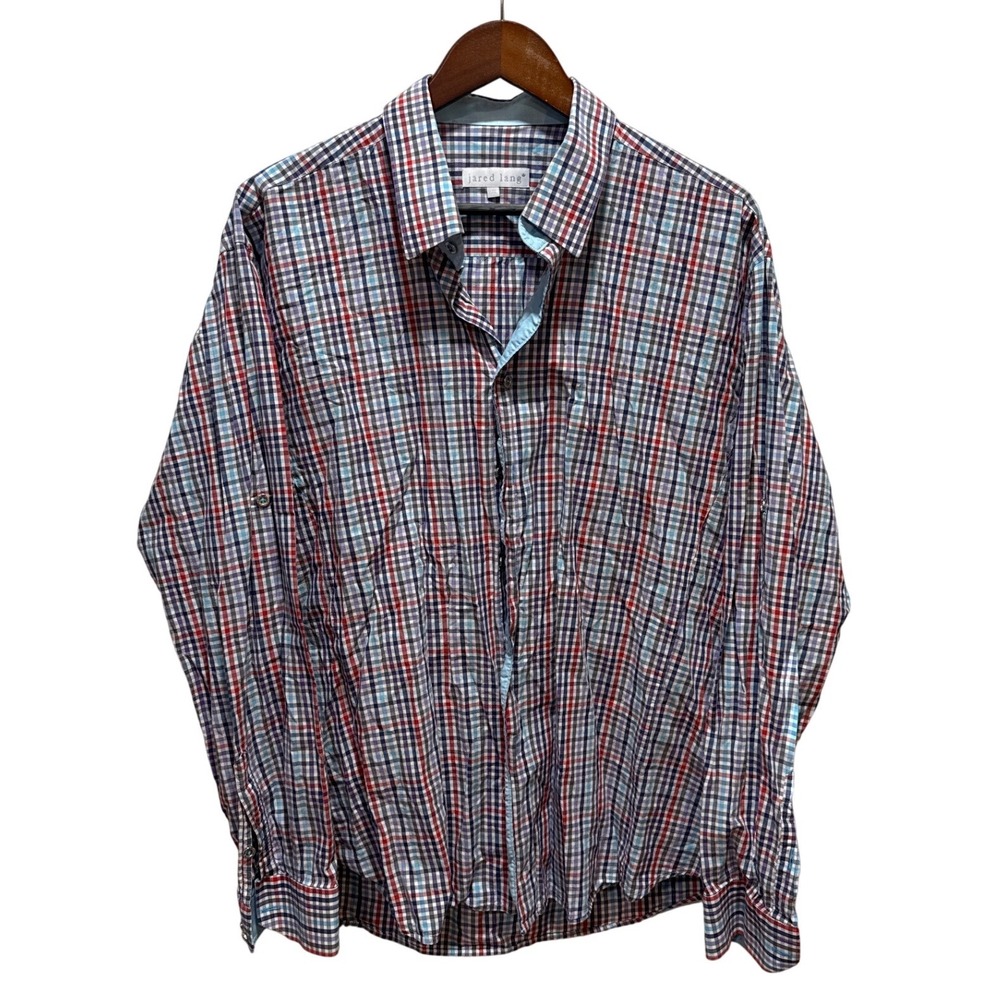 Jared‎ Lang Mens 2XL Plaid Long Sleeve Button Down Shirt Cotton Casual